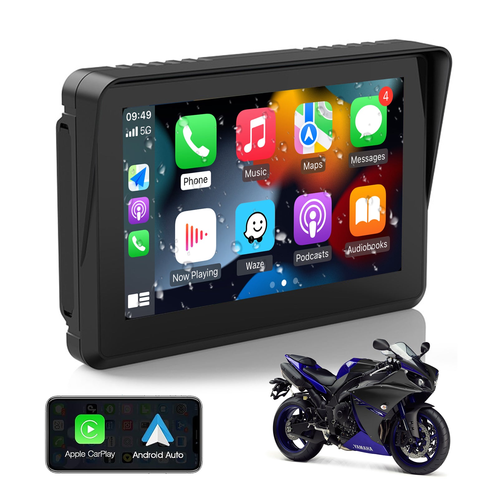 5inch video Portable Motorcycle Wireless Apple Carplay Android Auto  Navigation GPS Moto Car Play Screen IPX7 Waterproof Display