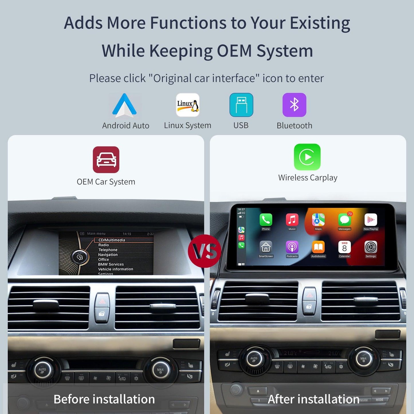 10.25" Linux Screen for BMW X5/X6 E70/E71 CIC/CCC Wireless CarPlay Android Auto - AUTOABC