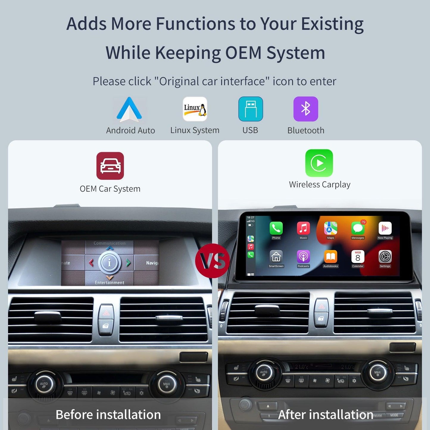 10.25" Linux Screen for BMW X5/X6 E70/E71 CIC/CCC Wireless CarPlay Android Auto - AUTOABC