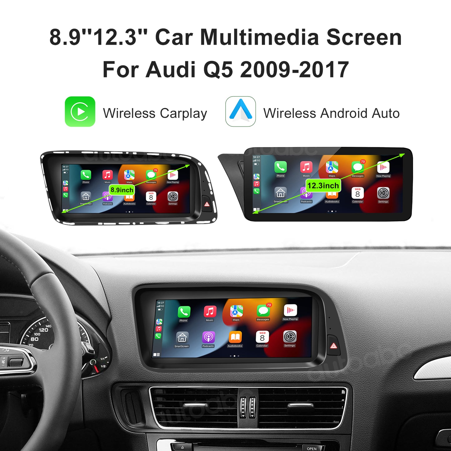 8.9“ Linux Screen For Audi Q5 Wireless CarPlay Android Auto left rudder