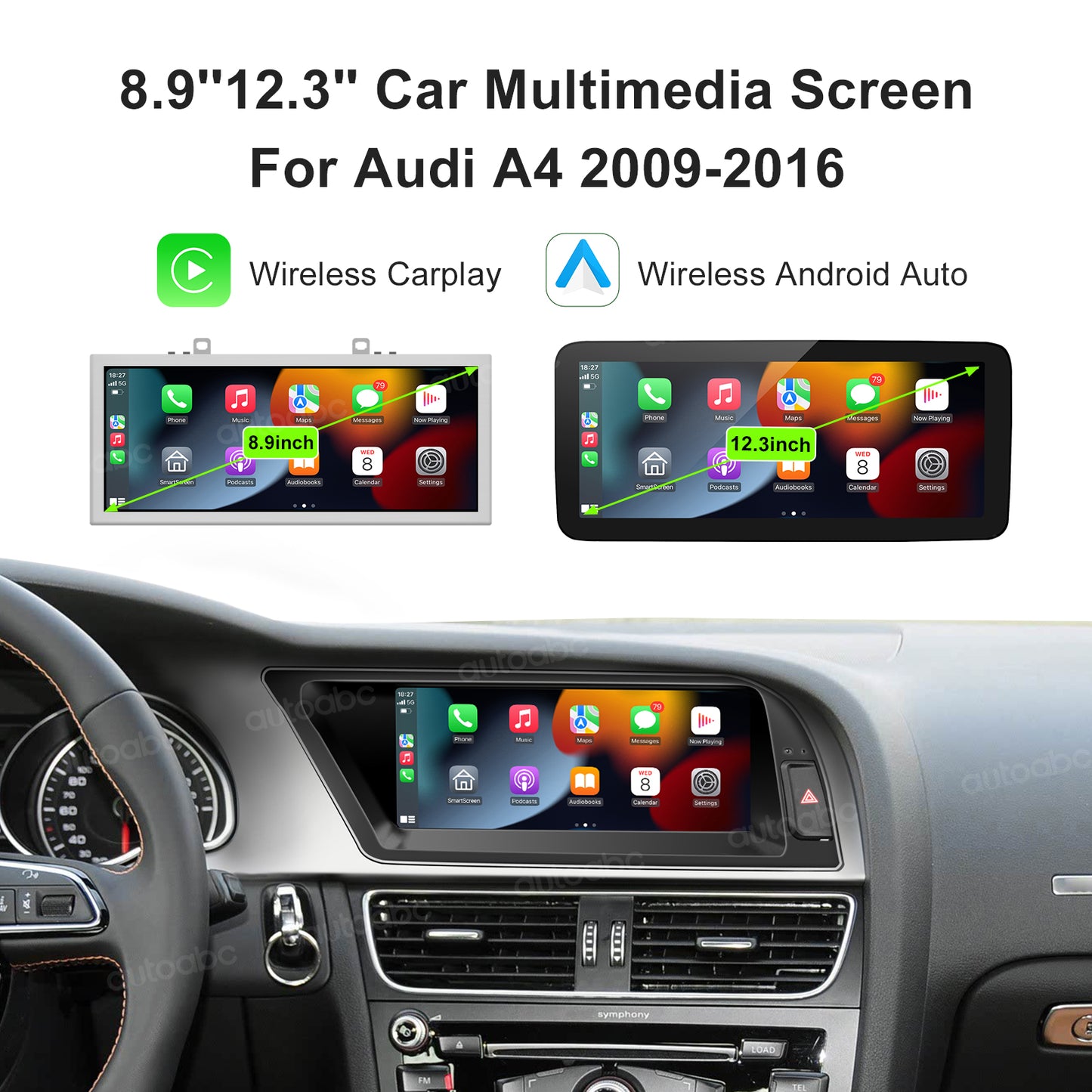 8.9“ Linux Screen For Audi A4 A5 Wireless CarPlay Android Auto left rudder