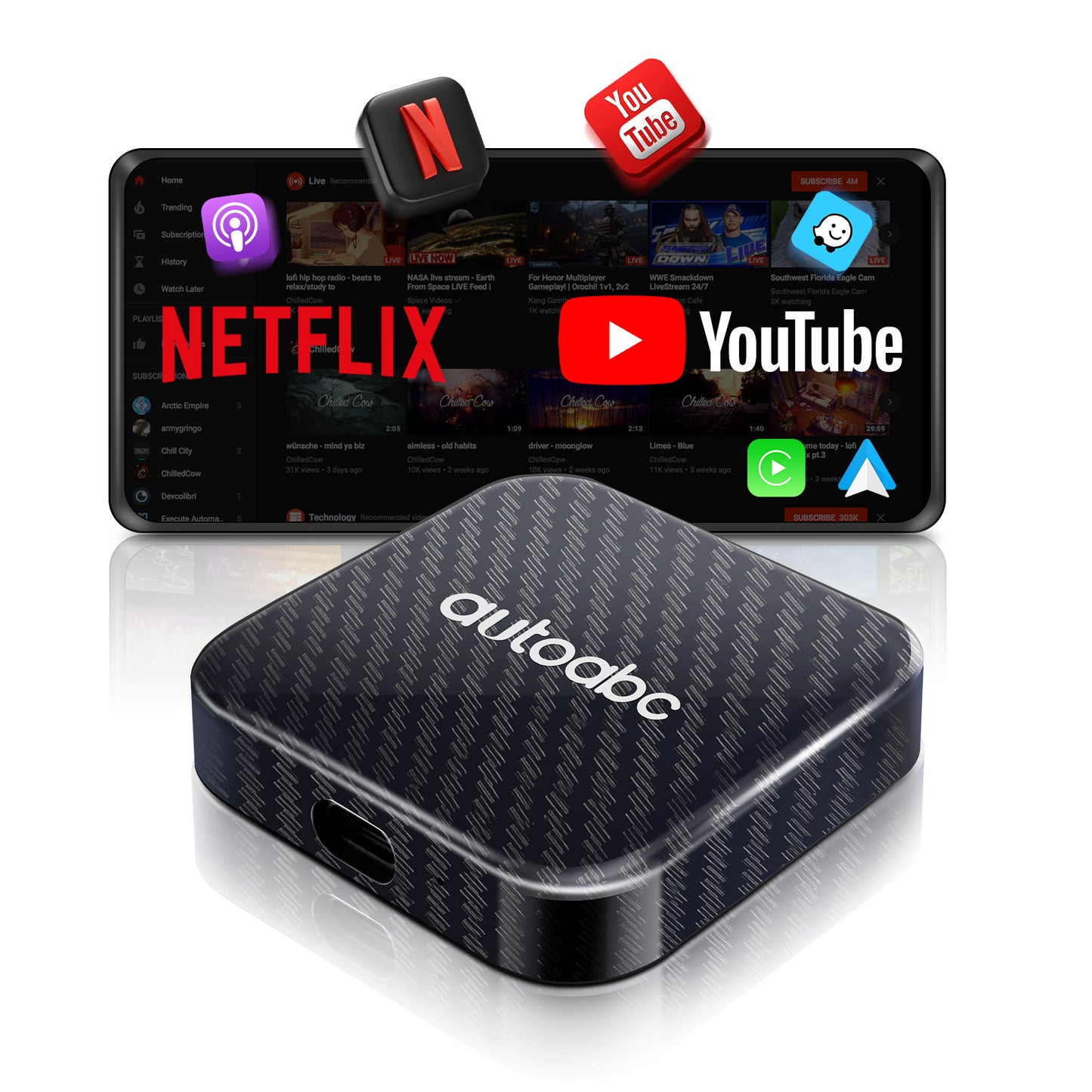 Autoabc Kabelgebundene zu kabellose CarPlay Andorid Auto Magic AI Box