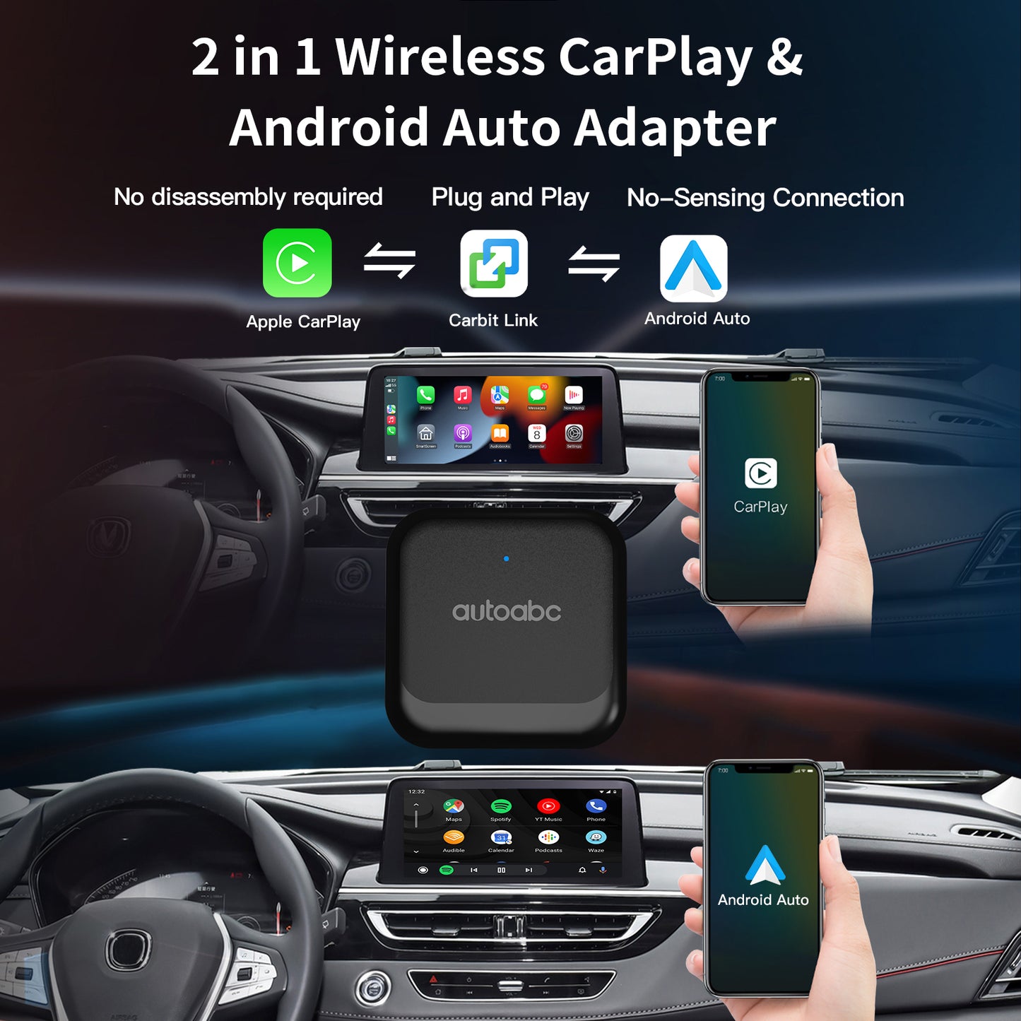 Drahtloser CarPlay Android Auto-Adapter Smart Box. Geeignet für Autos chinesischer Marken mit Carbitlink