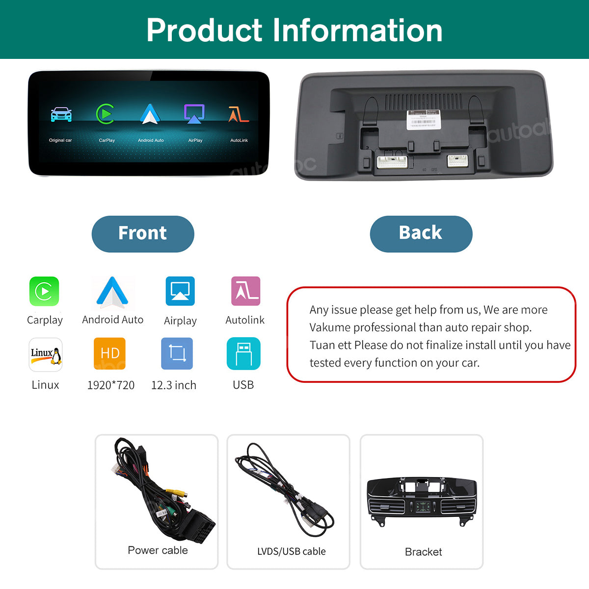 12.3“ Linux screen for Mercedes Benz NTG4.5 ML/GL Wireless CarPlay Android Auto