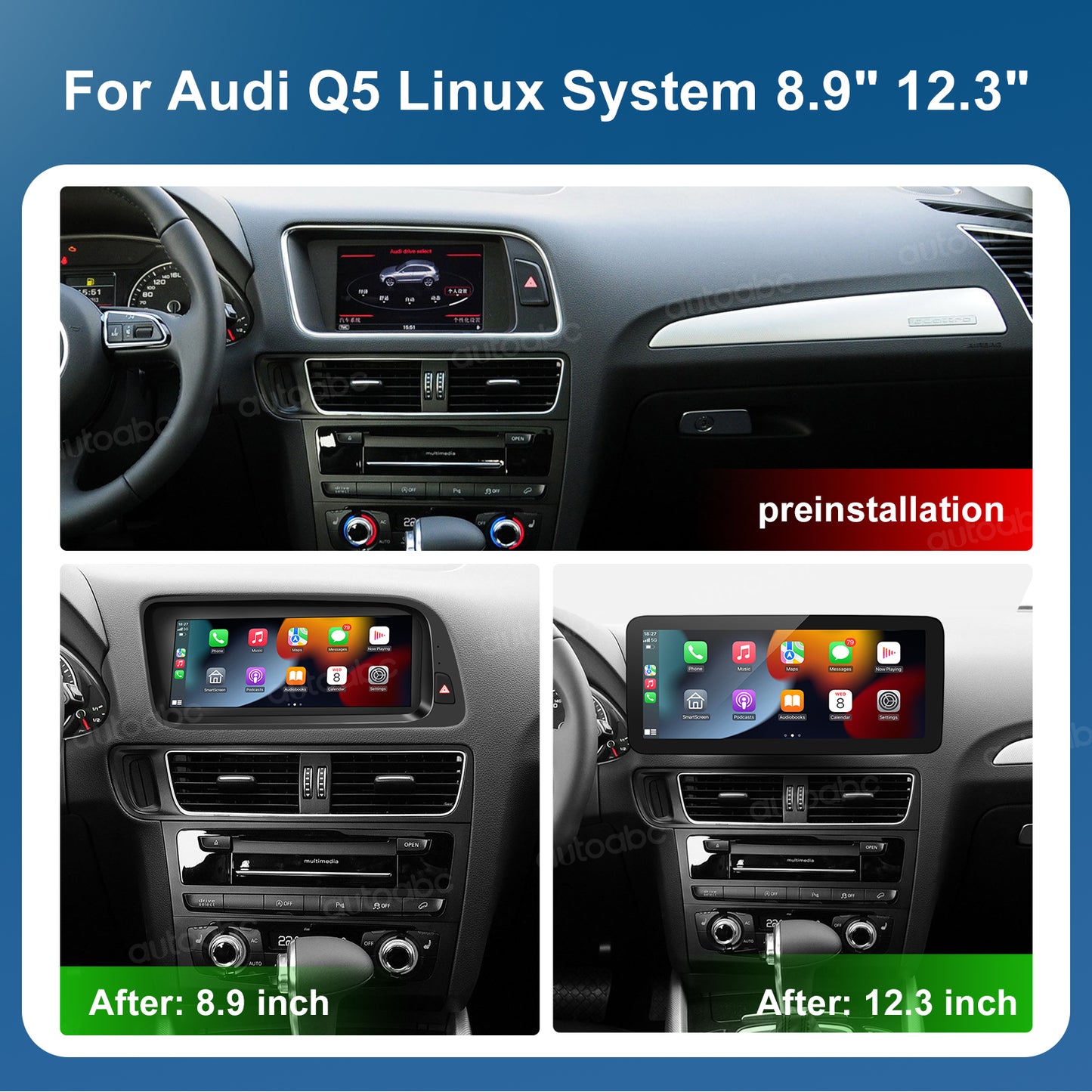 8.9“ Linux Screen For Audi Q5 Wireless CarPlay Android Auto left rudder