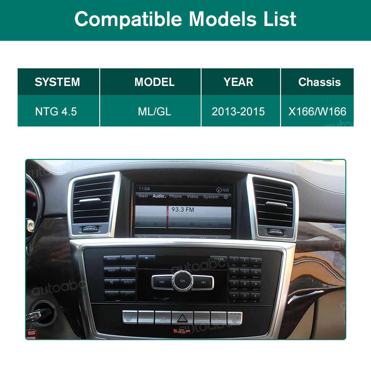 12.3“ Linux screen for Mercedes Benz NTG4.5 ML/GL Wireless CarPlay Android Auto