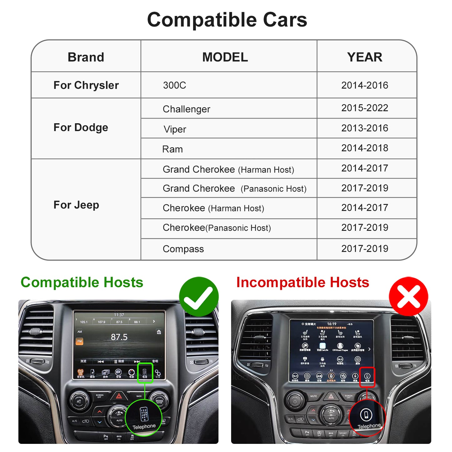 Wireless CarPlay Android Auto Module for Jeep/Dodge/Chrysler