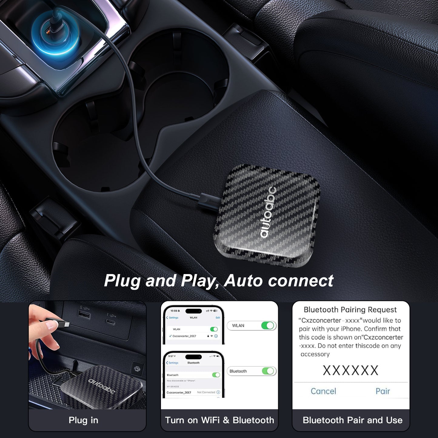 Autoabc Kabelgebundene zu kabellose CarPlay Andorid Auto Magic AI Box