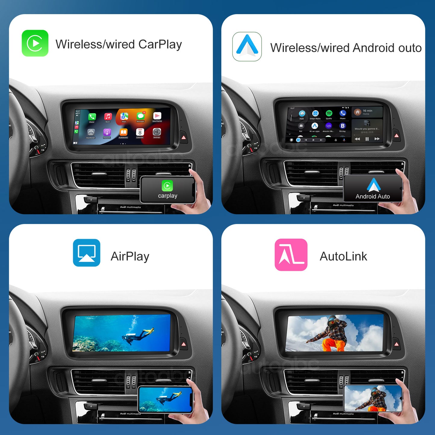 8.9“ Linux Screen For Audi Q5 Wireless CarPlay Android Auto left rudder