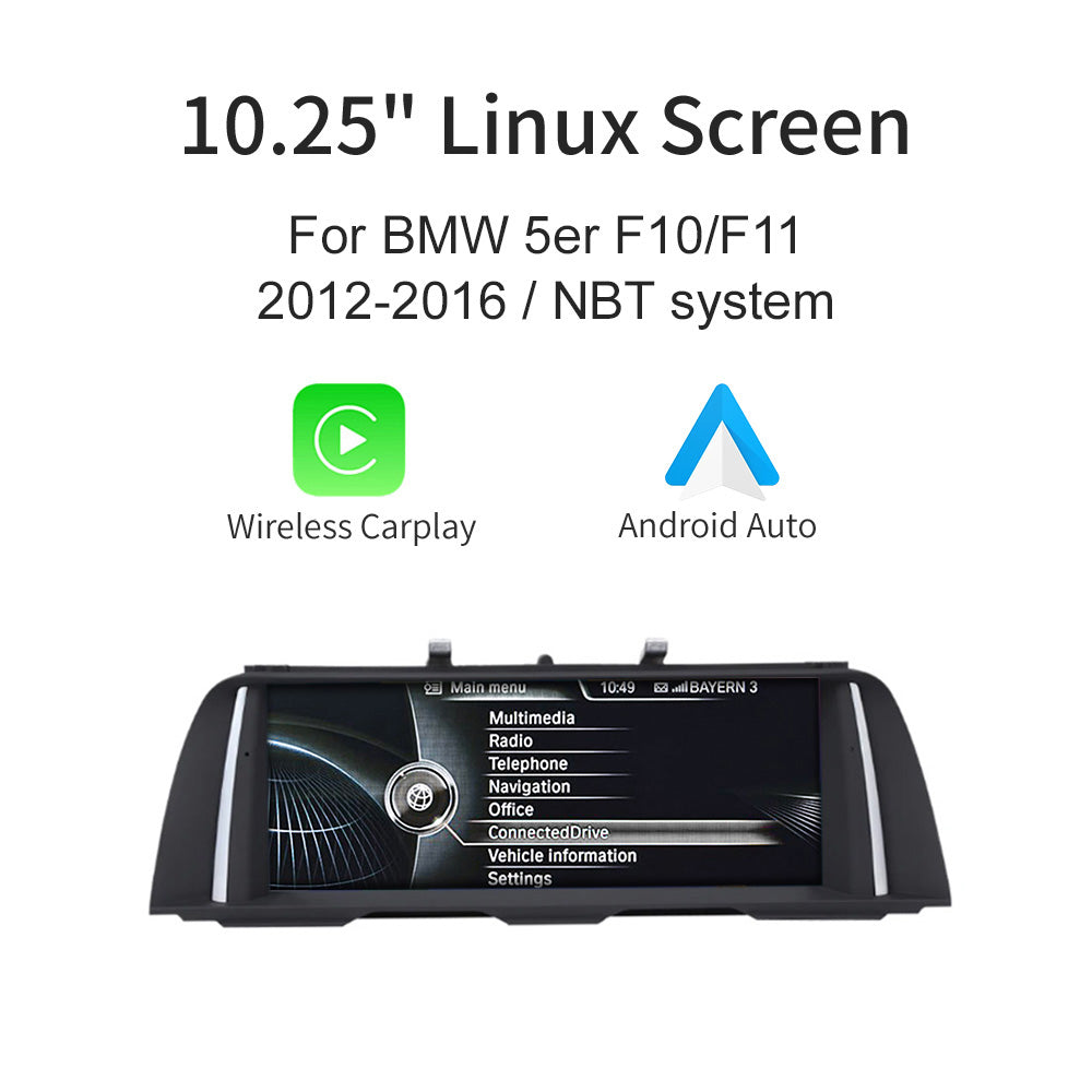 10.25" Linux Screen for BMW 5er F10 F11 with NBT/CIC Wirless Carplay Android Auto