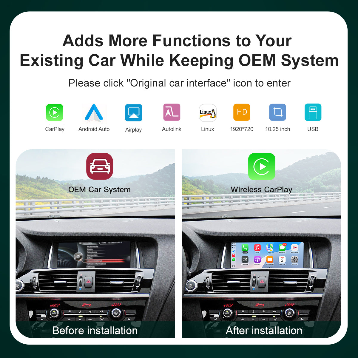 8.9“/10.25" Linux Screen for BMW X3 F25 with NBT/CIC Wireless CarPlay Android Auto