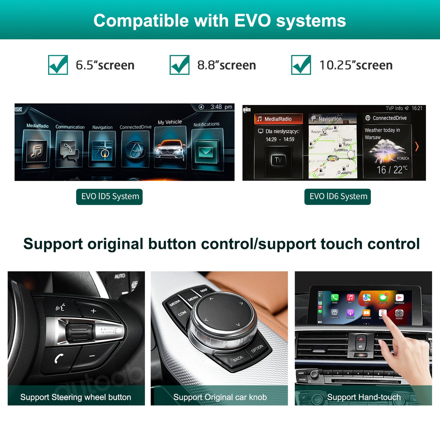 Wireless CarPlay&Android Auto Module For BMW EVO System Support Touch Control