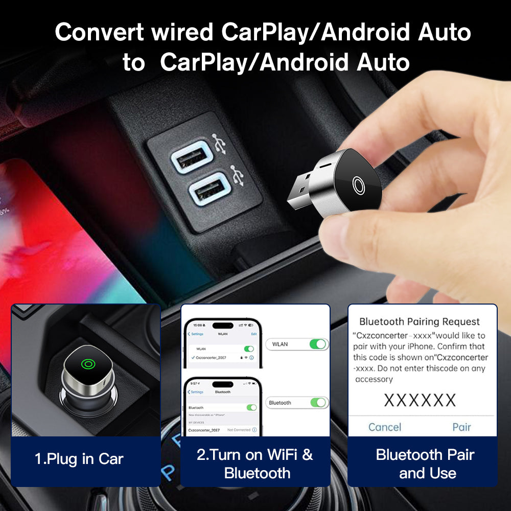 2in1 Wired to Wireless CarPlay Android Auto USB Dongle