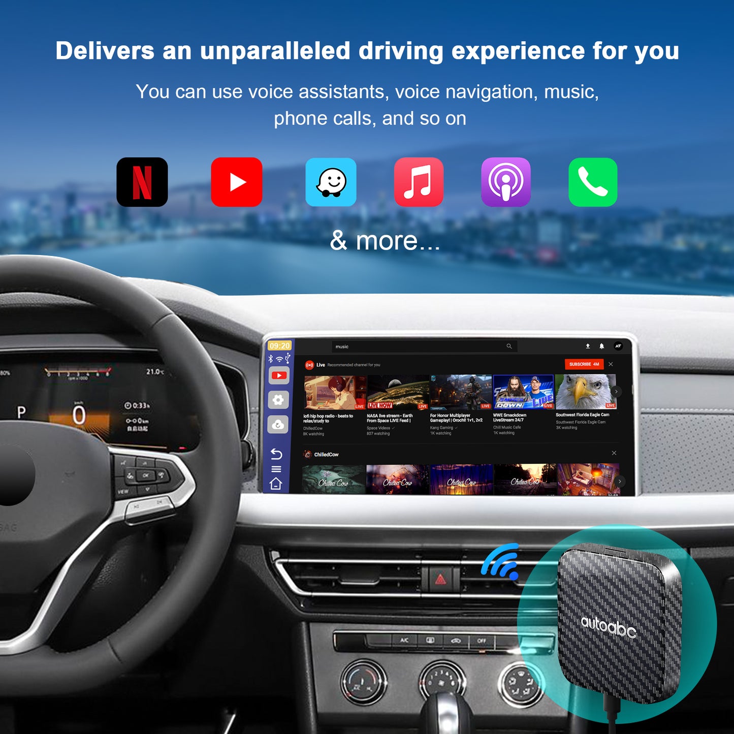 Autoabc Kabelgebundene zu kabellose CarPlay Andorid Auto Magic AI Box