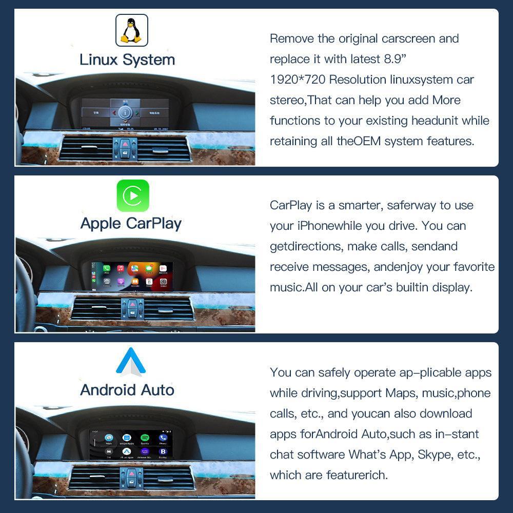 8.9'' Linux screen for BMW 3/5er E60~E93 CCC Wireless CarPlay Android Auto - AUTOABC