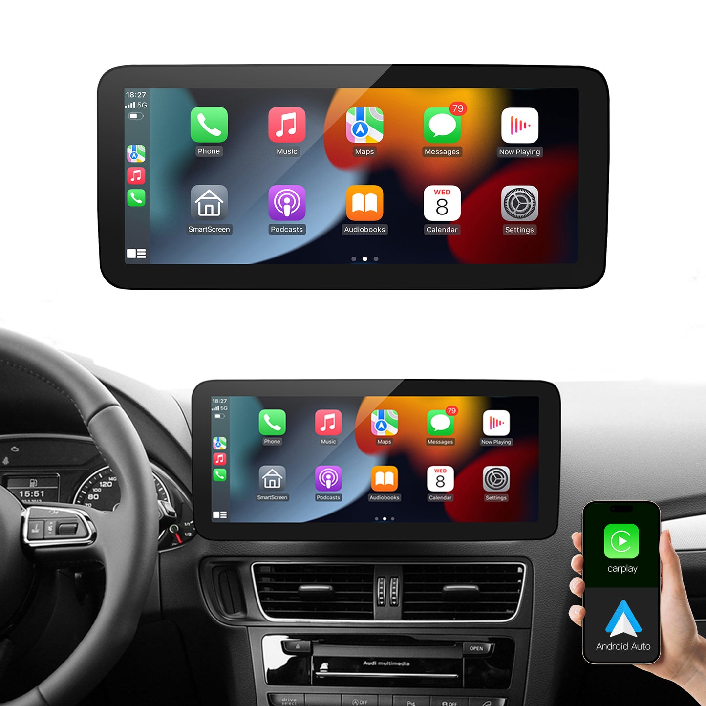 8.9“ Linux Screen For Audi Q5 Wireless CarPlay Android Auto left rudder