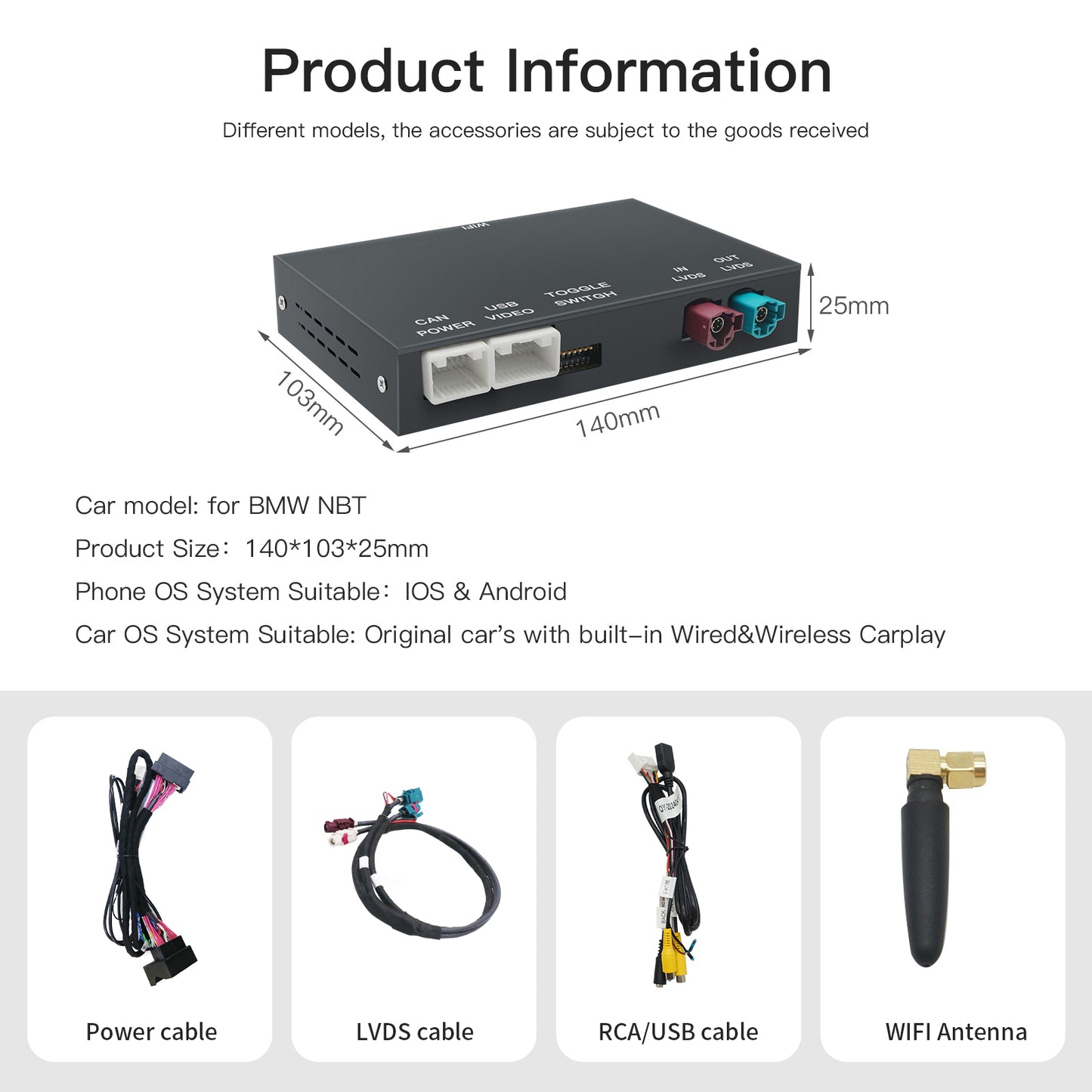 Wireless CarPlay Android Auto adapter box for BMW/MINI NBT/CIC system