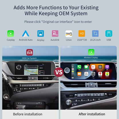 10.25" Linux screen for Lexus ES 2013-2021 Wireless CarPlay Android Auto left rudder - AUTOABC