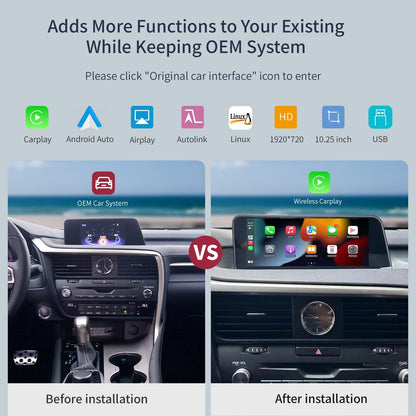 10.25" Linux screen for Lexus RX 2009-2021 Wireless CarPlay Android Auto left rudder - AUTOABC