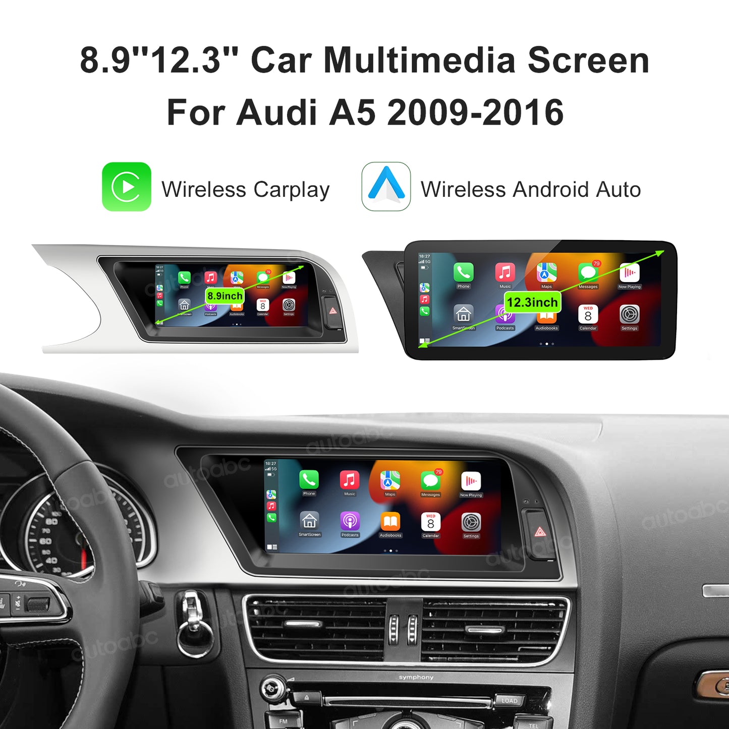 8.9“ Linux Screen For Audi A4 A5 Wireless CarPlay Android Auto left rudder