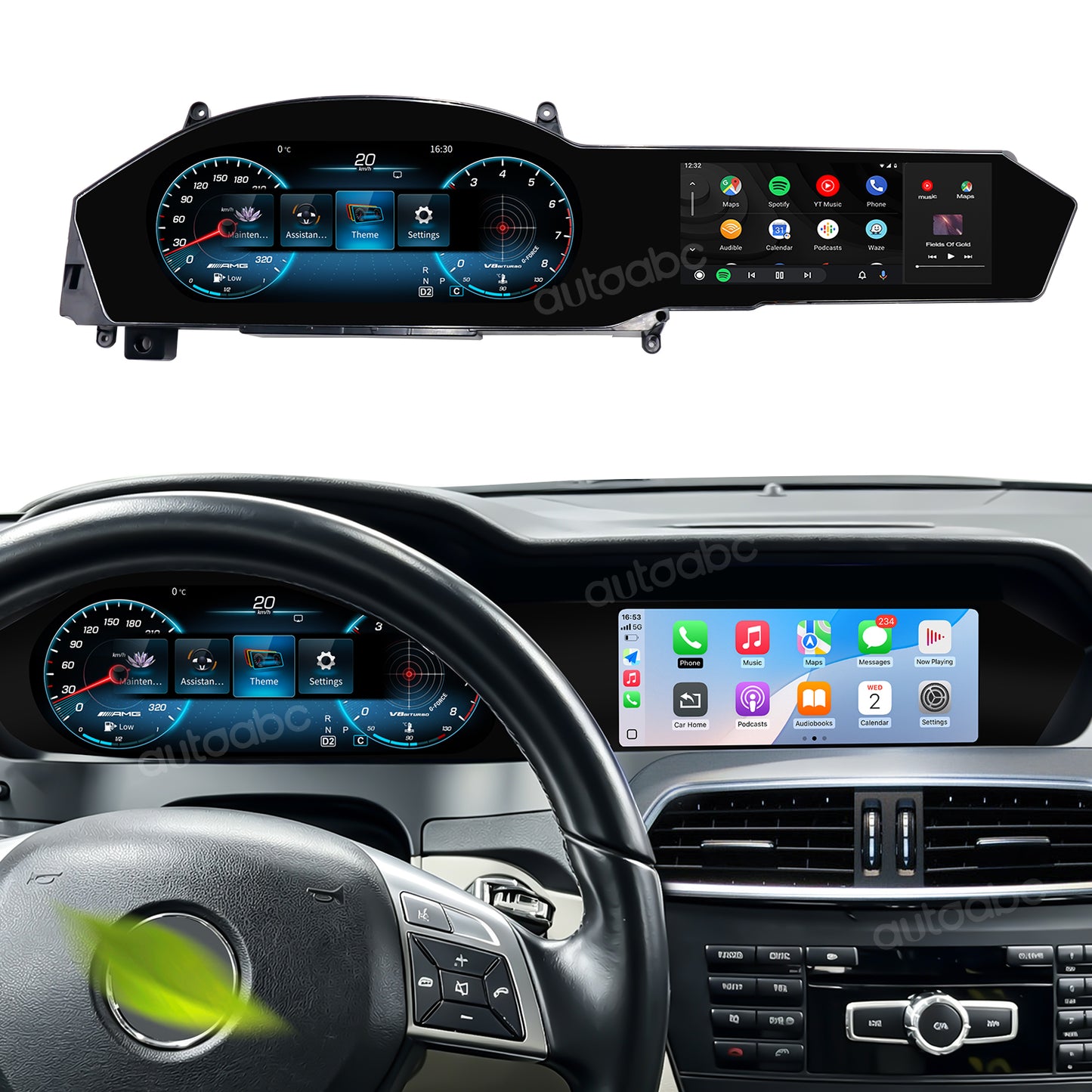 12.3" Panoramic Dual Screen Digital Cockpit for Mercedes-Benz W204 C-Class