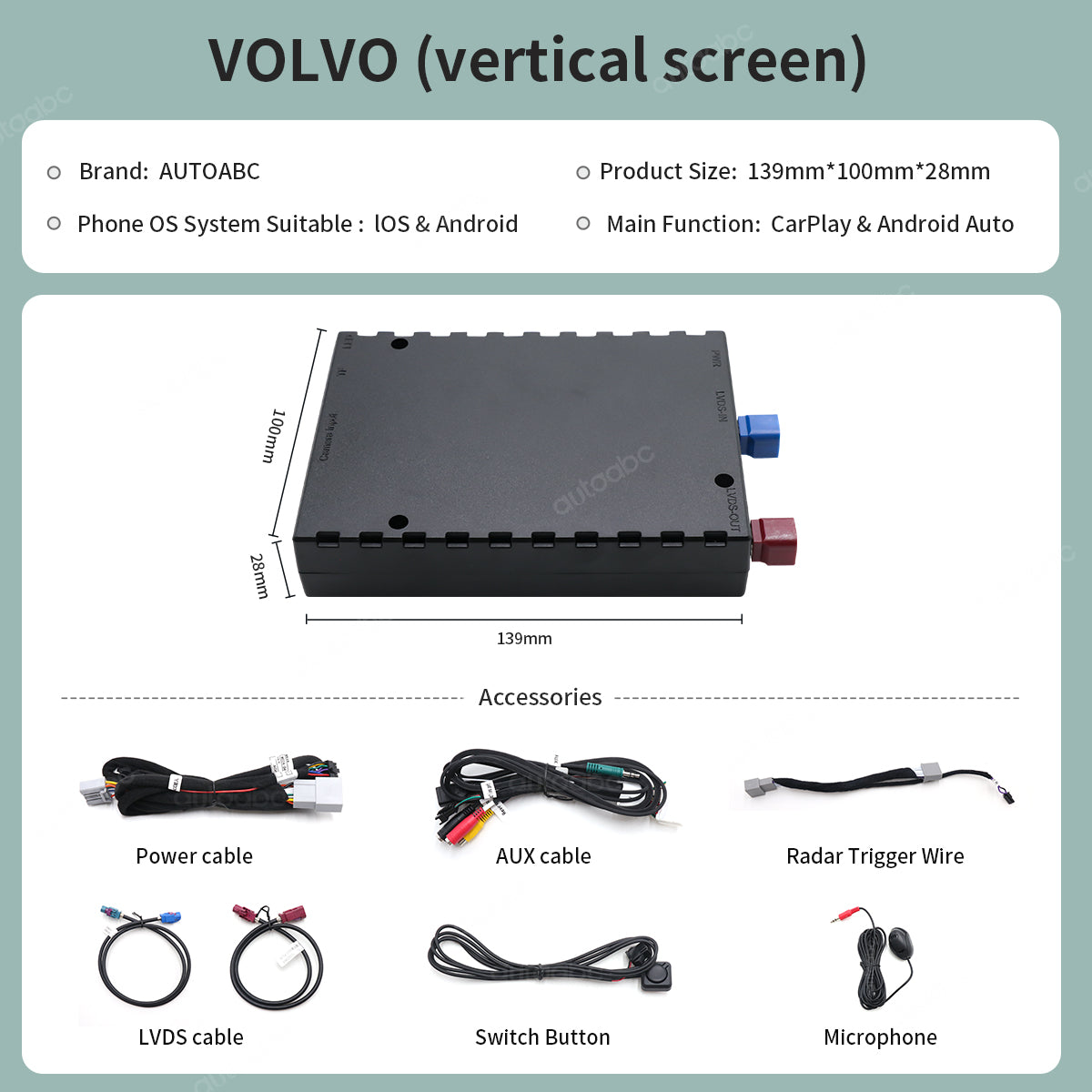 Wireless CarPlay Android Auto interface For Volvo