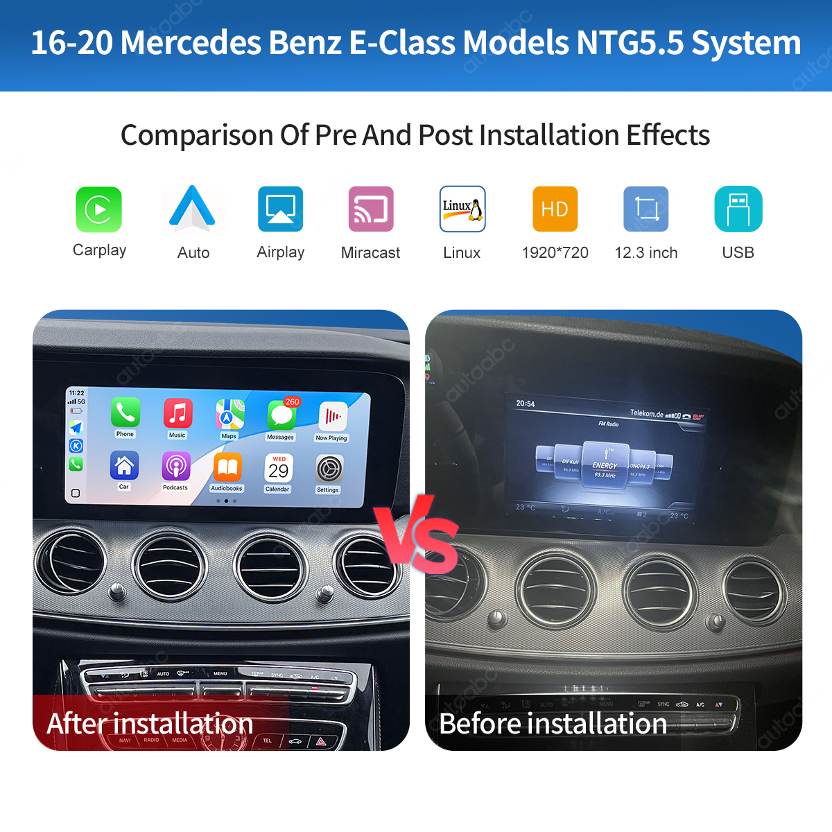12.3“ Linux screen for Mercedes Benz E Class W213 NTG5.5 Wireless CarPlay Android Auto
