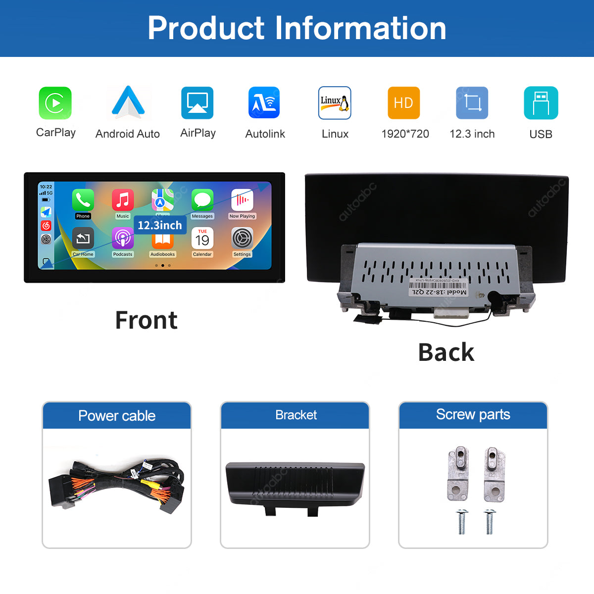 12.3" Linux Screen For Audi Q2 MIB/MIB2 Wireless CarPlay Android Auto