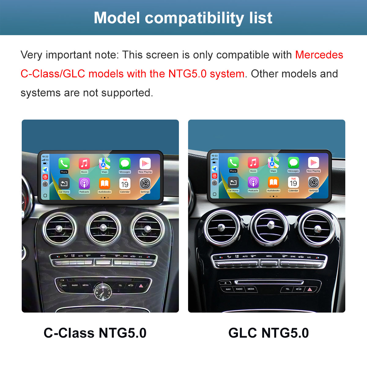 Linux Ultra-thin screen for Mercedes Benz C GLC with NTG5.0 Wireless CarPlay Android Auto