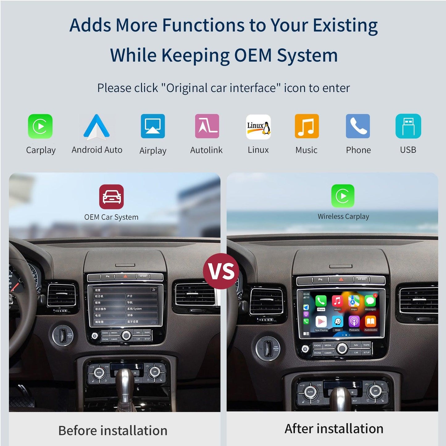 Wireless Carplay Android auto for Volkswagen Touareg 2010-2018