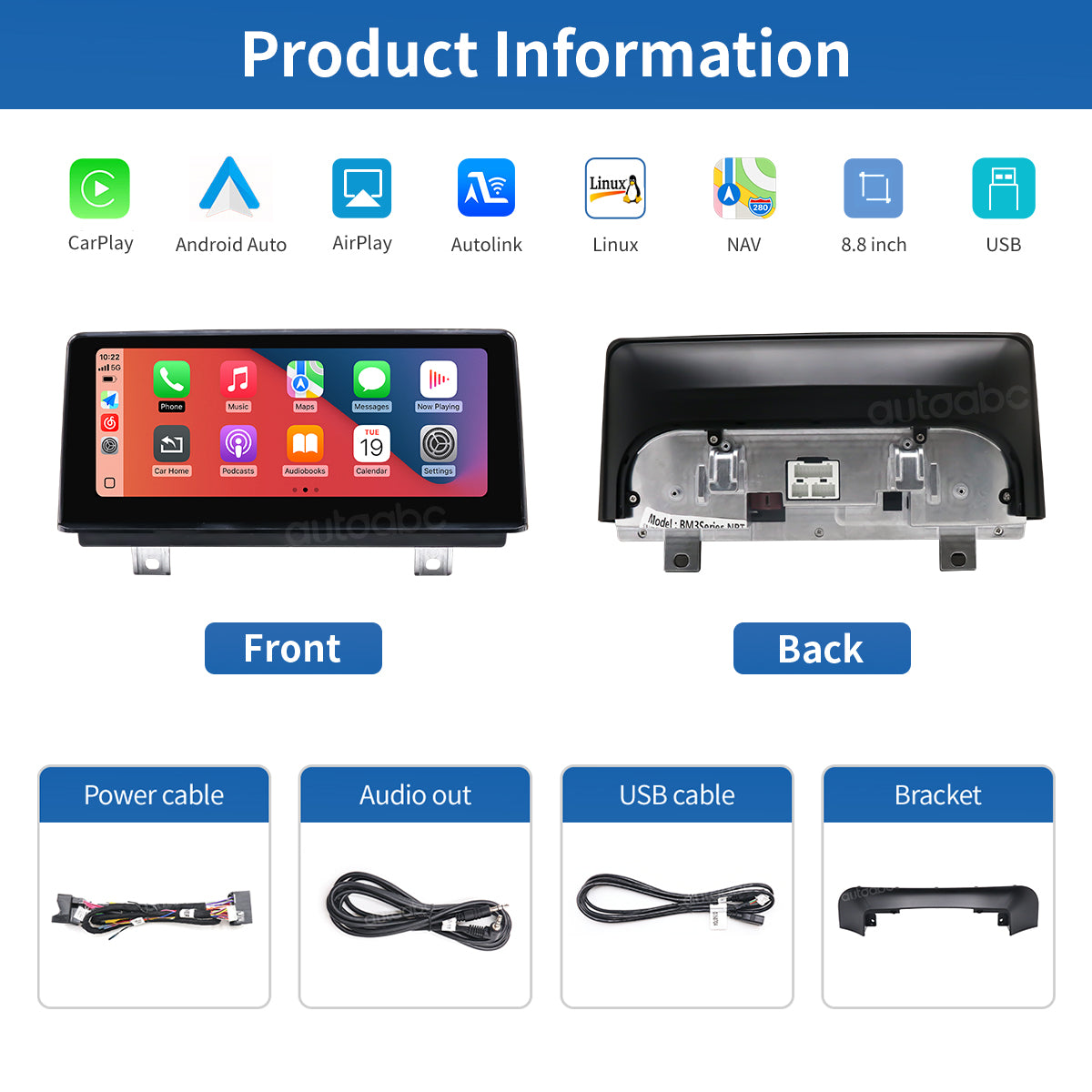 8.8" Linux Screen for BMW 3/4er NBT/EVO Wireless Carplay Android Auto