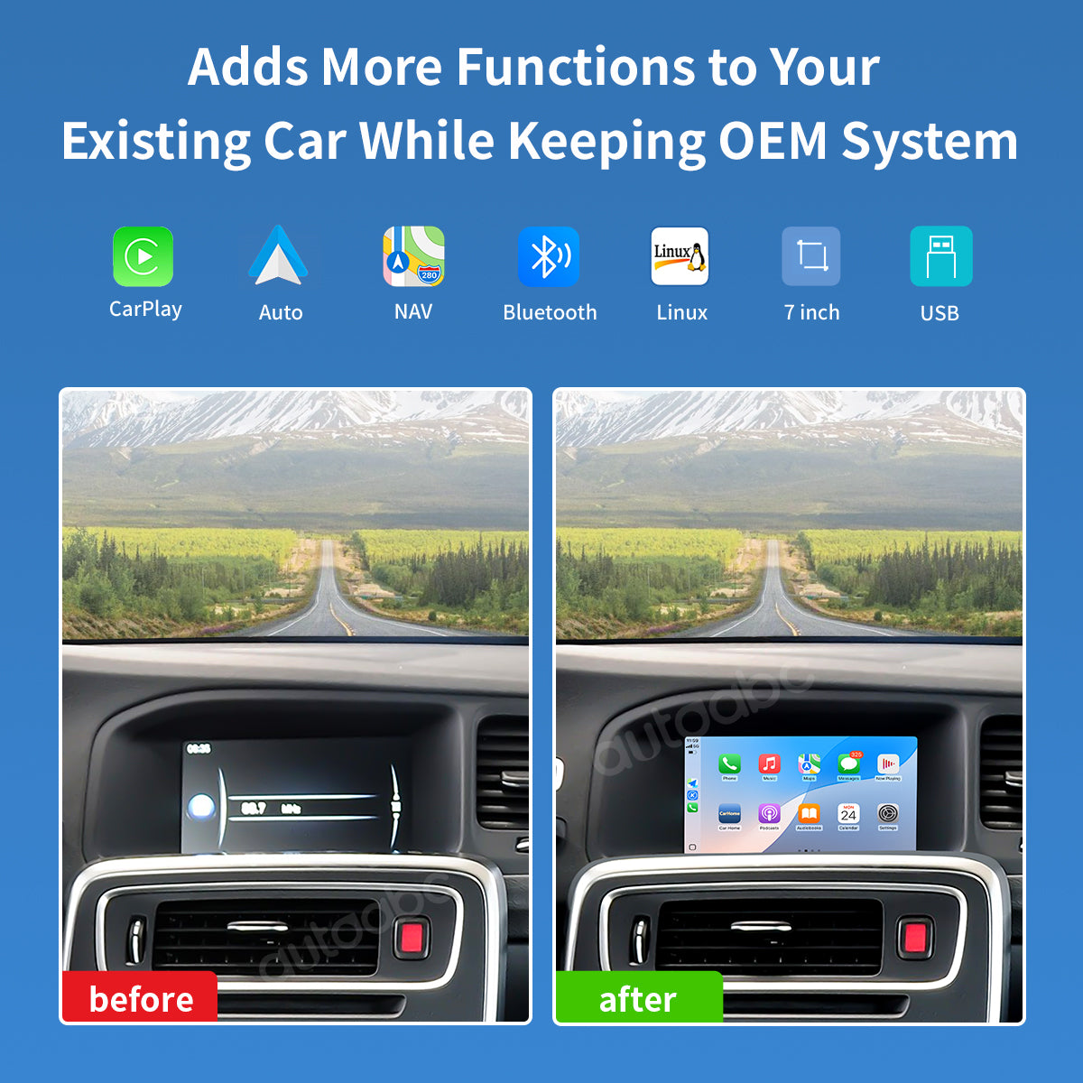 7" Linux Screen For Volvo Wireless CarPlay Android Auto