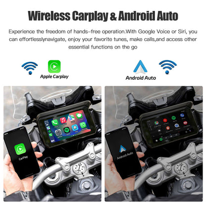 AUTOABC 5inch Portable Wireless Carplay Android Auto Touch screen for Motorcycle GPS navigation - AUTOABC