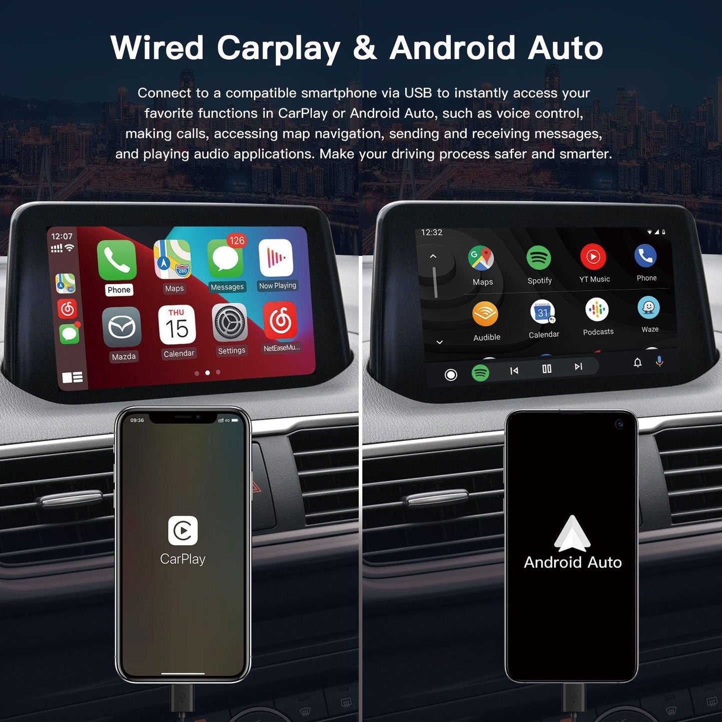 Carplay/Android Auto Adapter for Mazda 2/3/6/CX3/CX5/CX9/MX5/FIAT 124 2014-2021 TK78-66-9U0C OEM Hub Retrofit Kit Fits MZD Connect System 00008FZ34 - AUTOabc