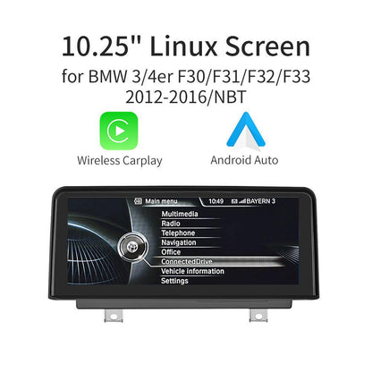 10.25'' BMW 3/4er F30~F36 2013-2016 NBT Linux screen Apple CarPlay Android Auto