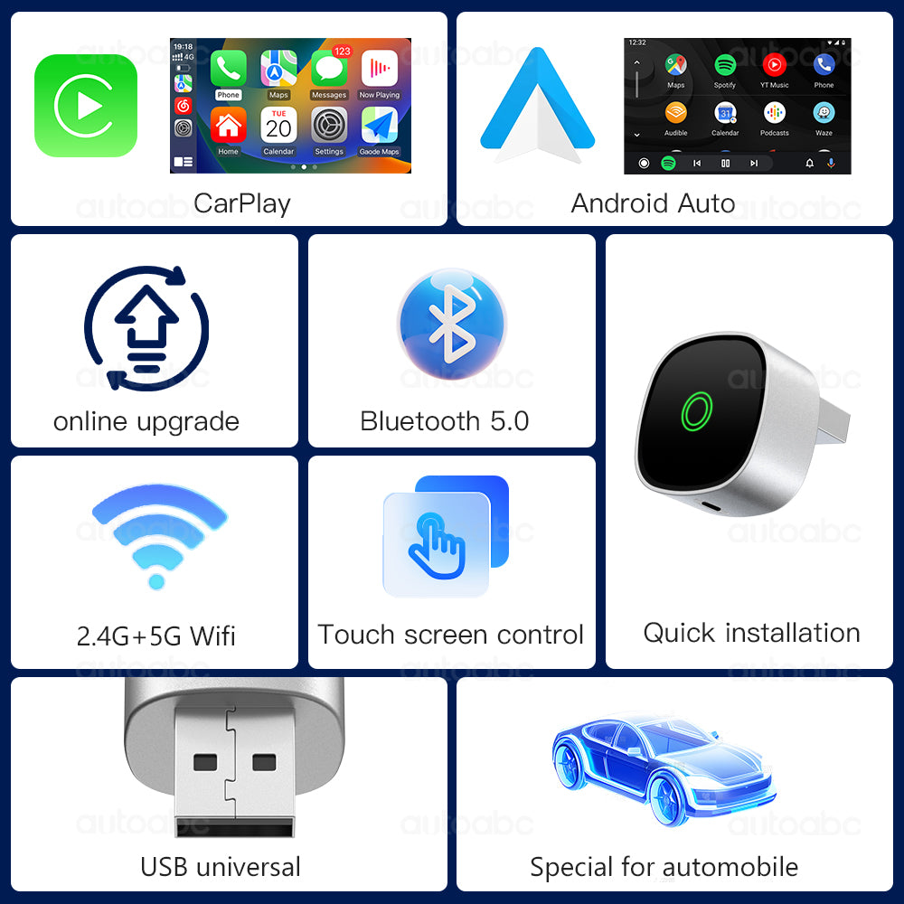 2in1 Wired to Wireless CarPlay Android Auto USB Dongle