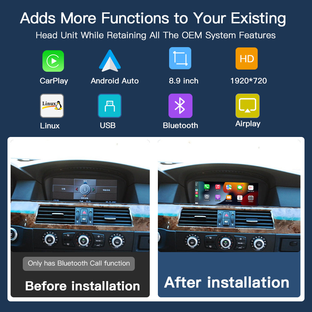 8.9'' BMW 3/5er E60~E93 CIC Linux screen Apple CarPlay Android Auto