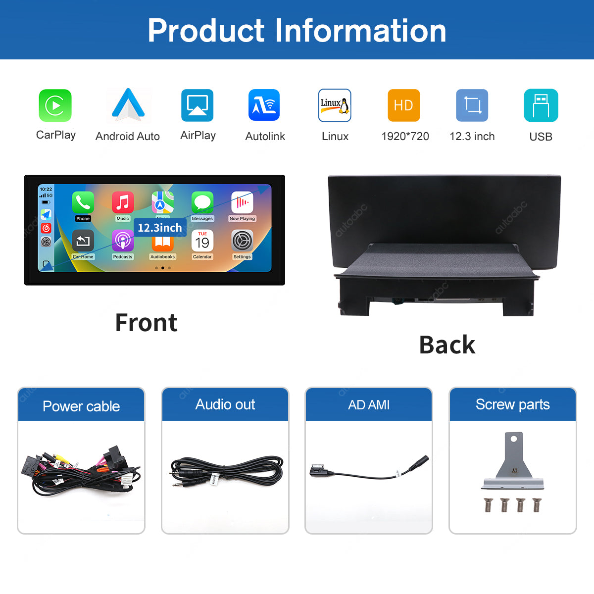 12.3" Linux Screen For Audi A1 HN+/RMC Wireless CarPlay Android Auto