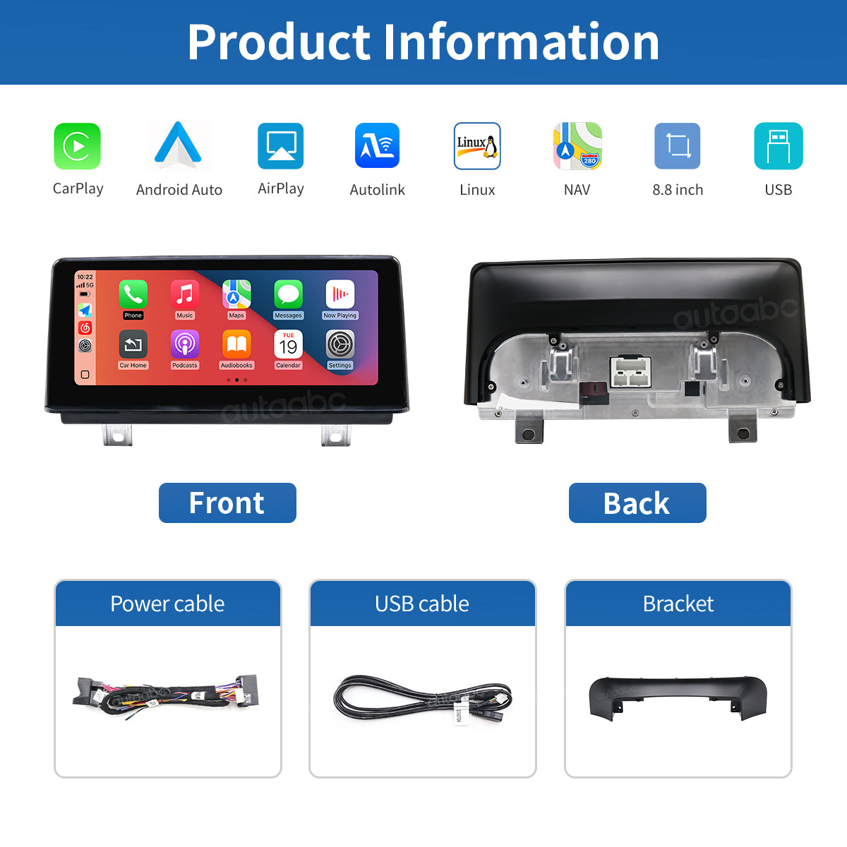 8.8" Linux Screen for BMW 1/2er EVO Wireless Carplay Android Auto