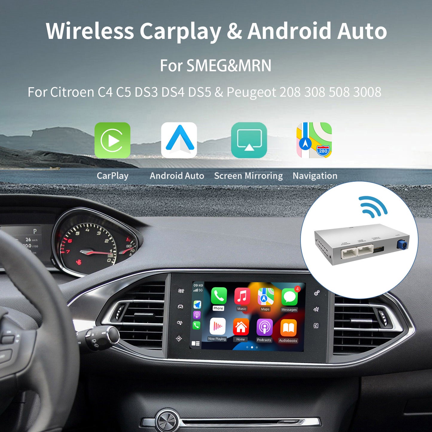 Wireless CarPlay Android Auto module For Peugeot/Citroen SMEG