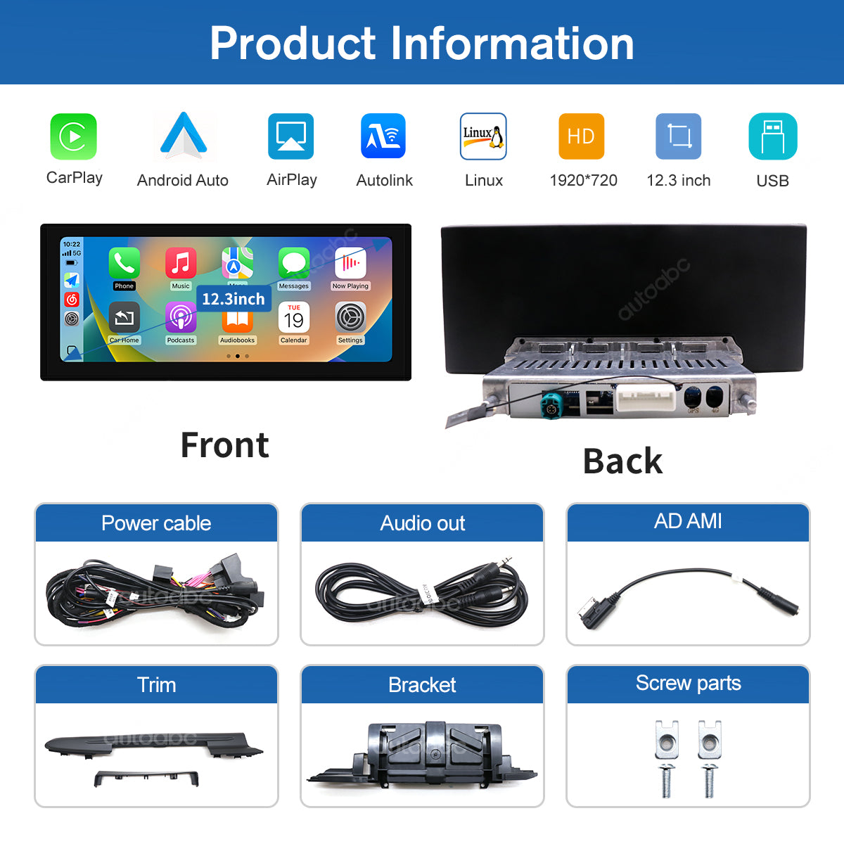 12.3" Linux Screen For Audi A6/A7 Wireless CarPlay Android Auto
