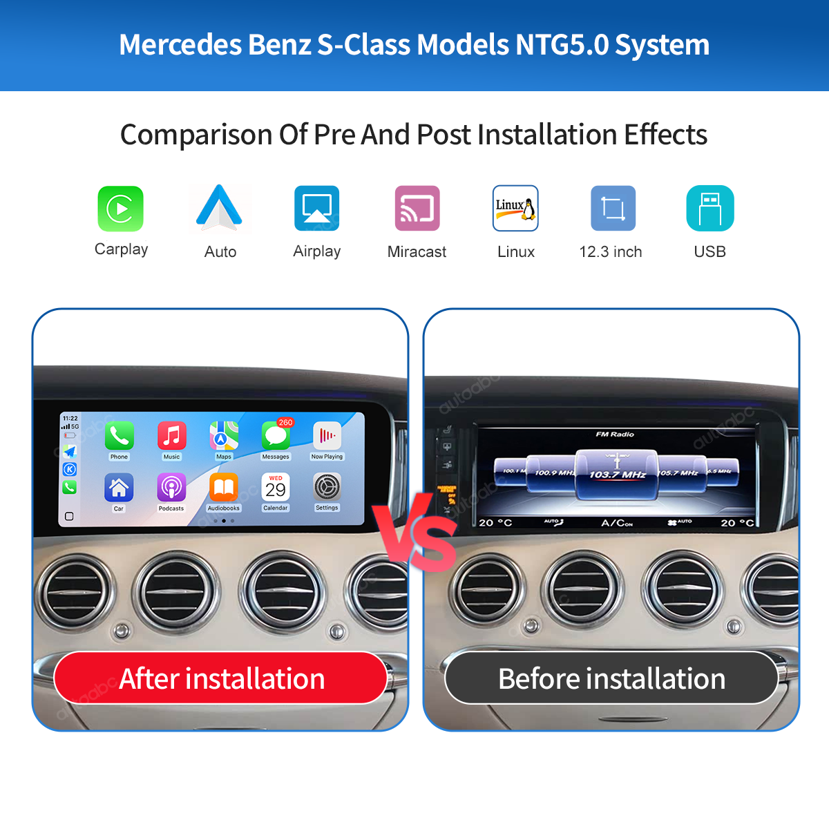 12.3" OEM Style CarPlay Screen for Mercedes-Benz S W222 NTG5.0