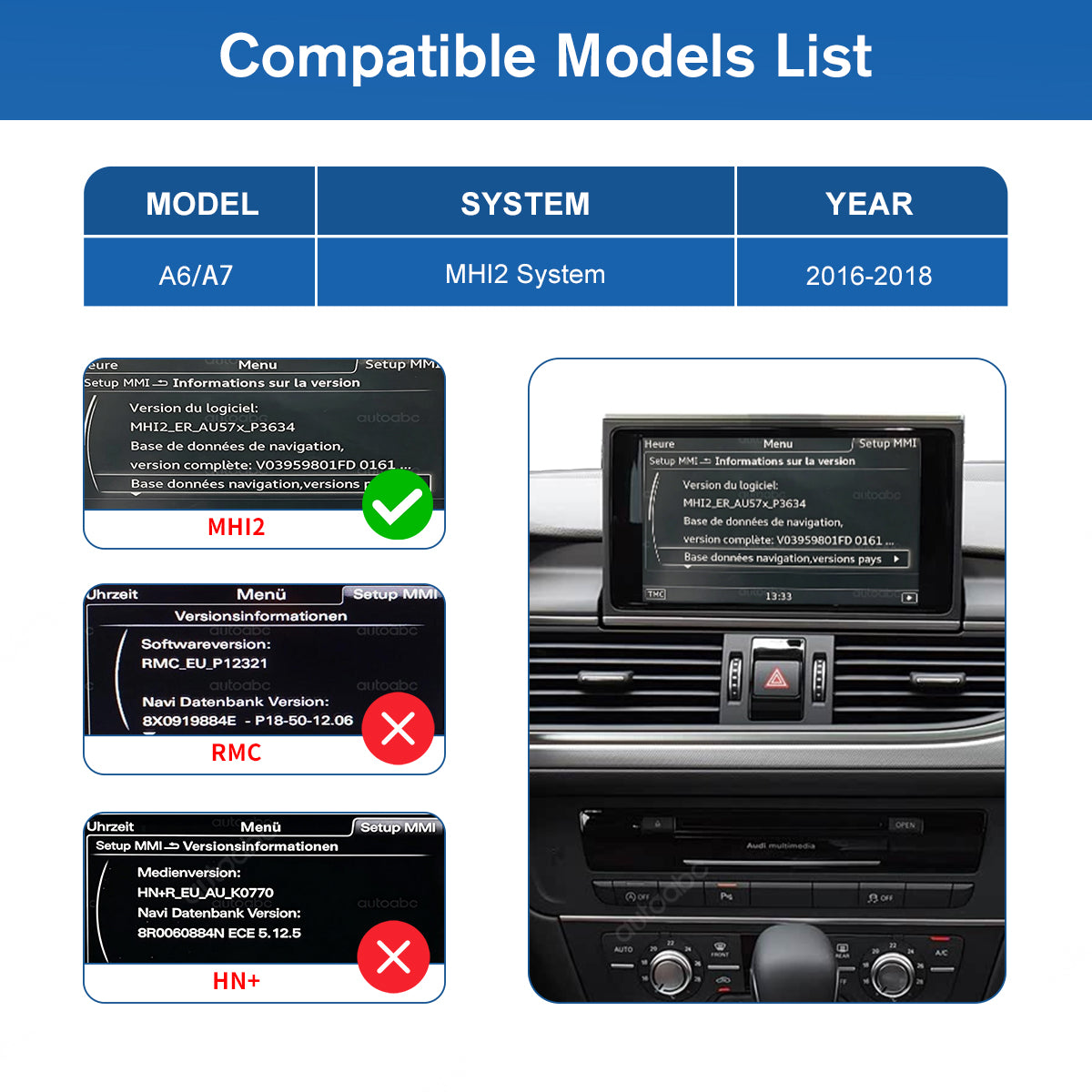 12.3" Linux Screen For Audi A6/A7 Wireless CarPlay Android Auto