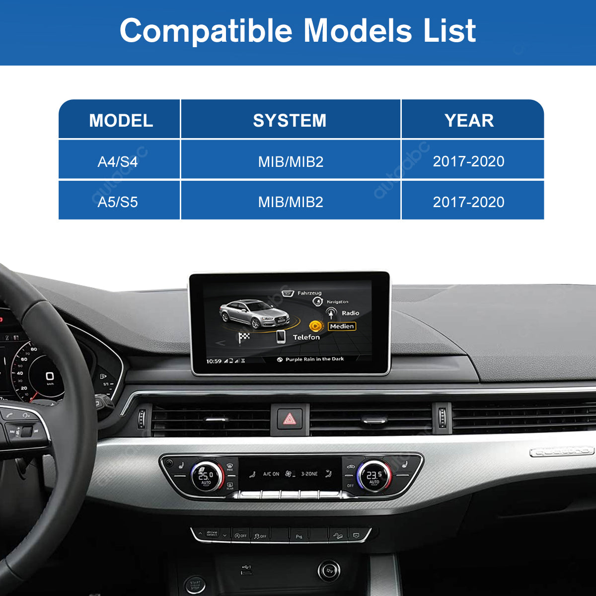 12.3" Linux Screen For Audi A4/A5 MIB3 Wireless CarPlay Android Auto