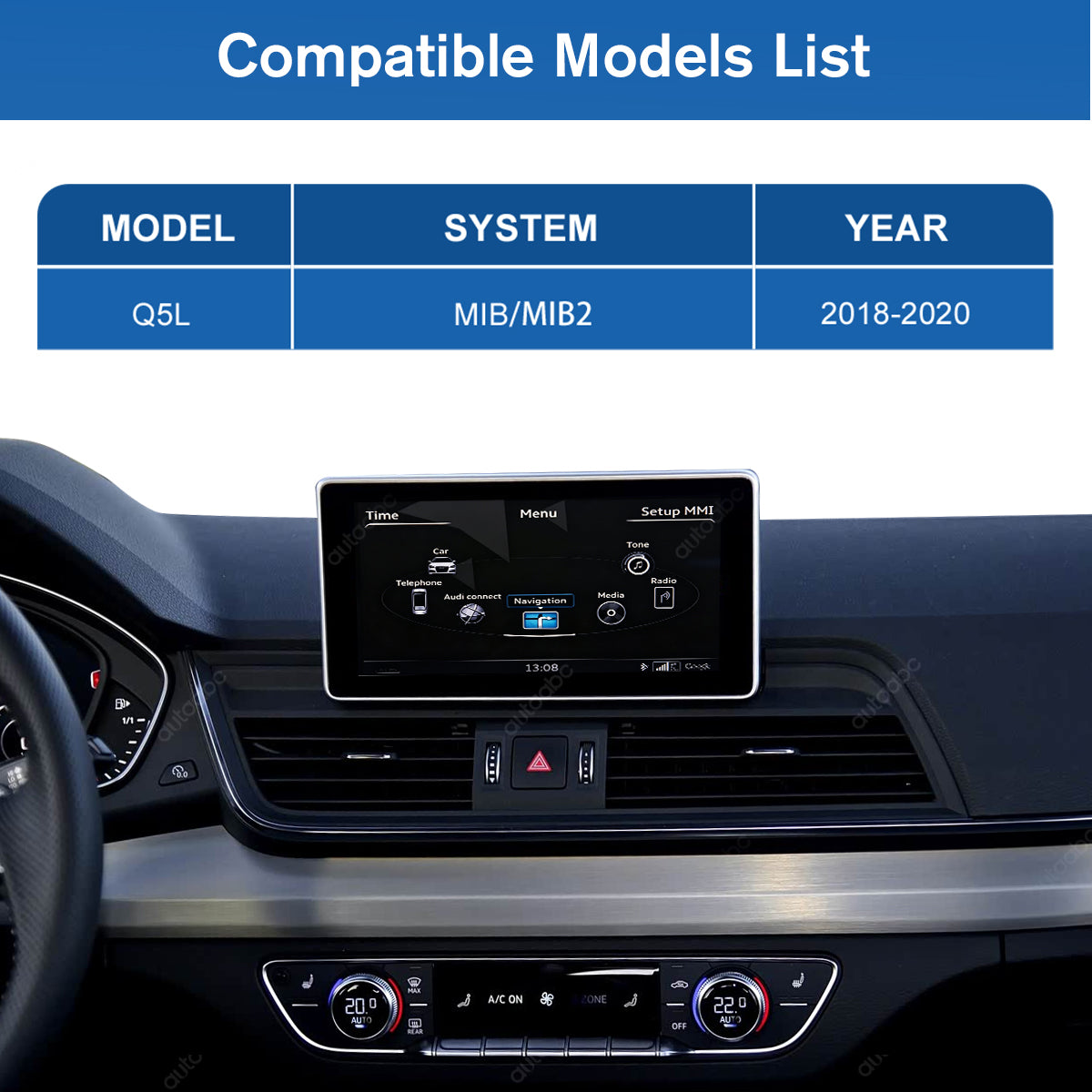 12.3" Linux Screen For Audi Q5L MIB/MIB2 Wireless CarPlay Android Auto