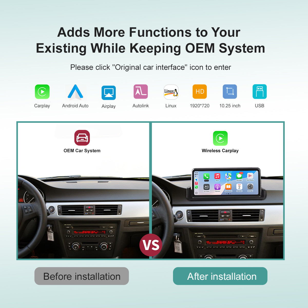 10.25'' Linux screen for BMW 3 Series E90-E93 Wirless CarPlay Android Auto