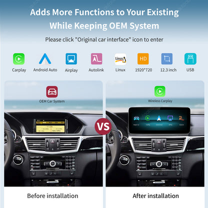 12.3“ Linux screen for Mercedes Benz NTG4.0 Wireless CarPlay Android Auto