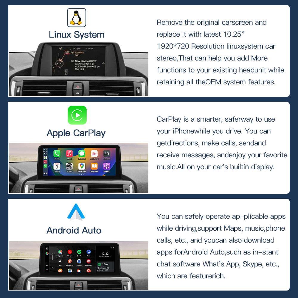 10.25'' BMW 3/4er F30~F36 2013-2016 NBT Linux screen Apple CarPlay Android Auto