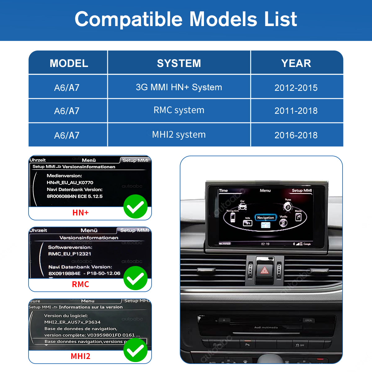 12.3" Linux Screen For Audi A6/A7 Wireless CarPlay Android Auto