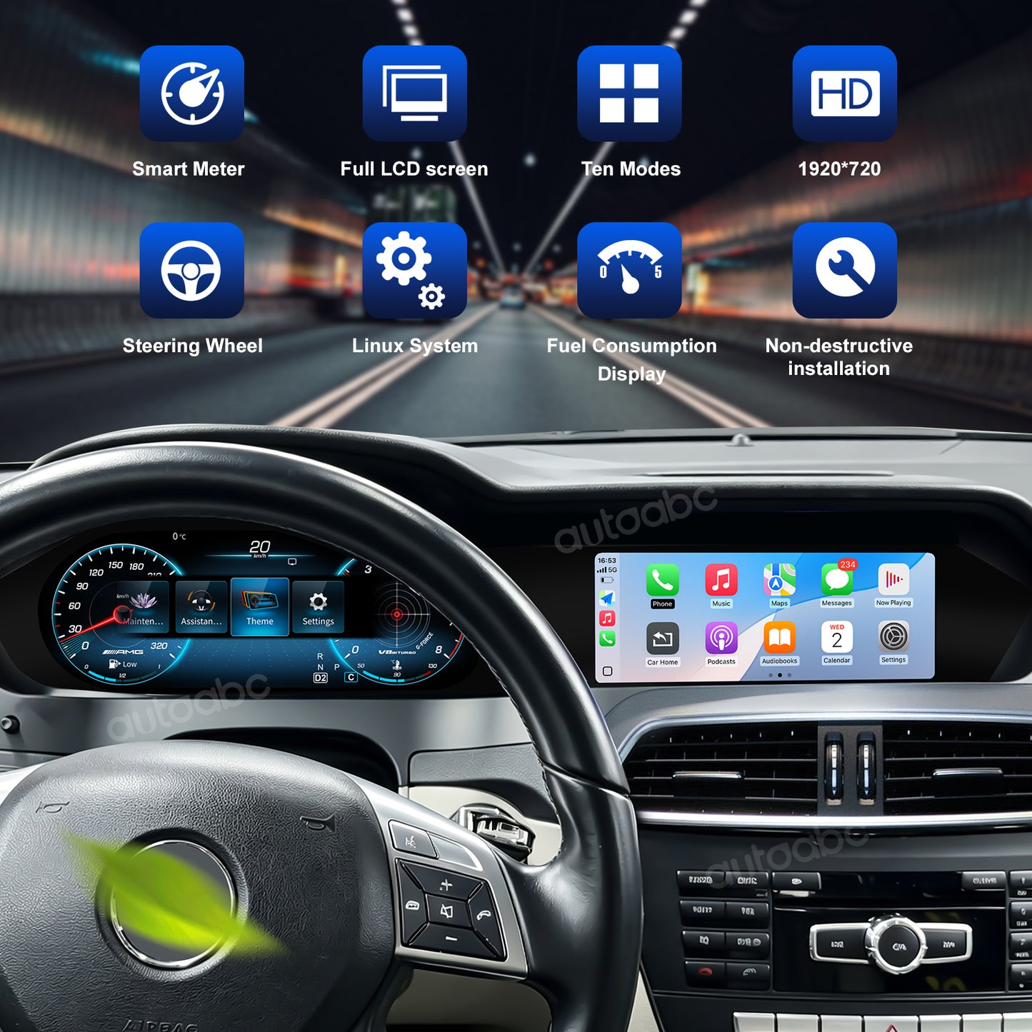 12.3" Panoramic Dual Screen Digital Cockpit for Mercedes-Benz W204 C-Class
